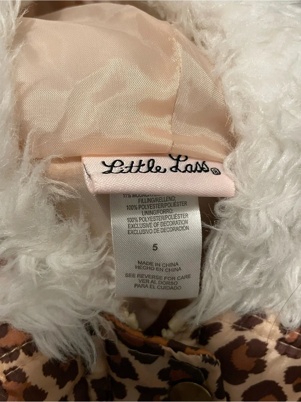 Little Lass Pink Faux Fur Hooded vest with Leopard Accent Size 5